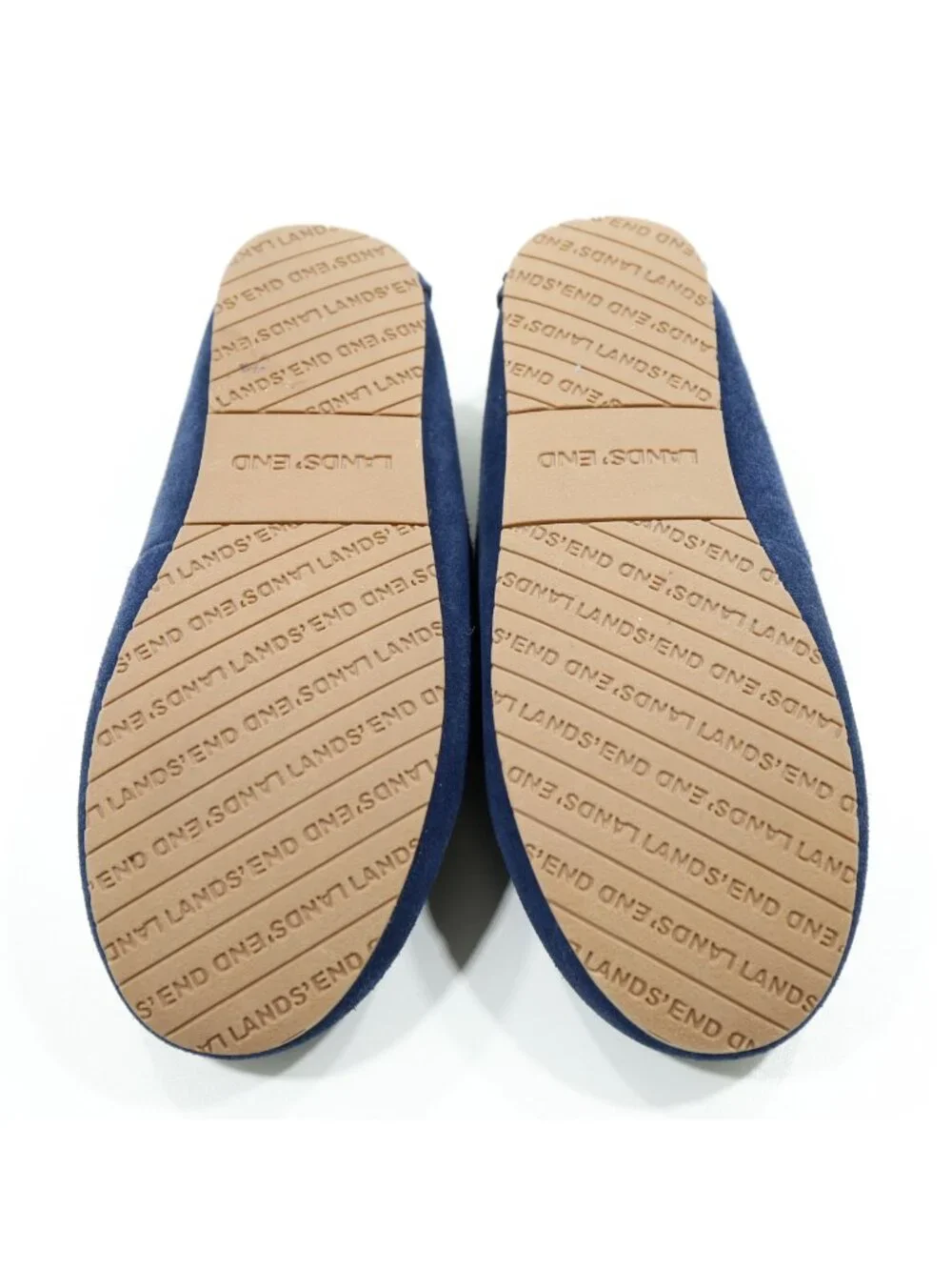Lands' End Blue Suede Faux-Fur Lined Moccasin Slippers - Boys' 4